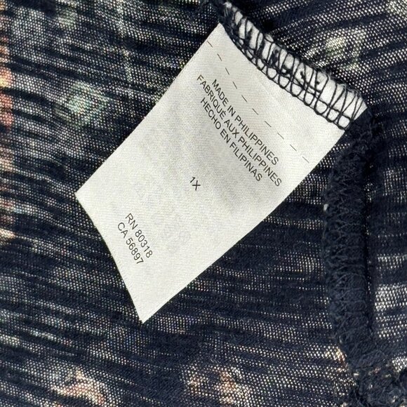 Lucky Brand Womens Boho Print Short Sleeve Top Gold blue medallion size 1X plus - Picture 5 of 13